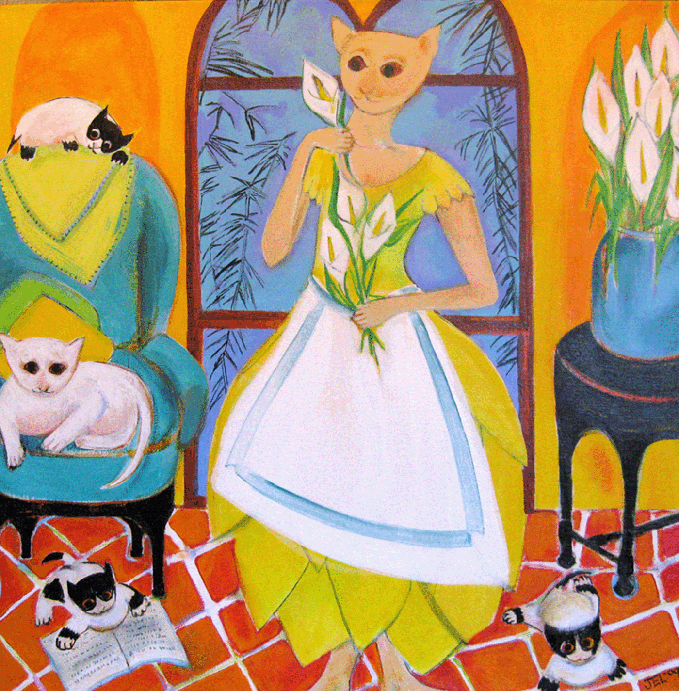 Cat with Calla Lilies by Jessie Lawson